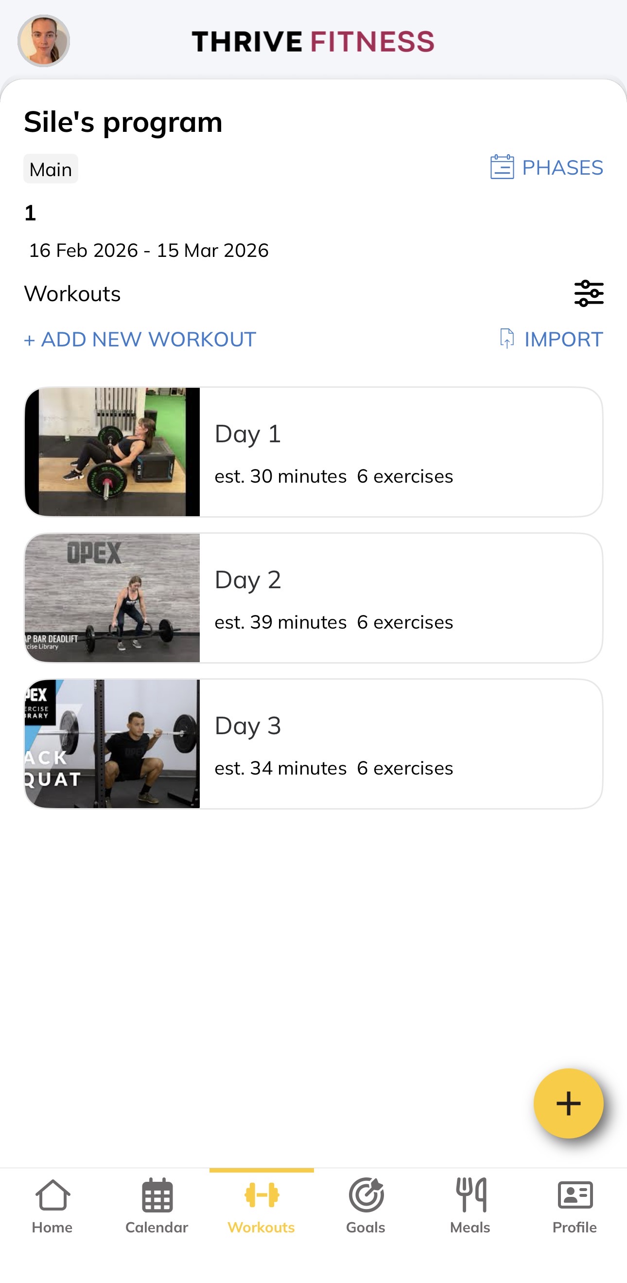 Thrive App - Workout Program
